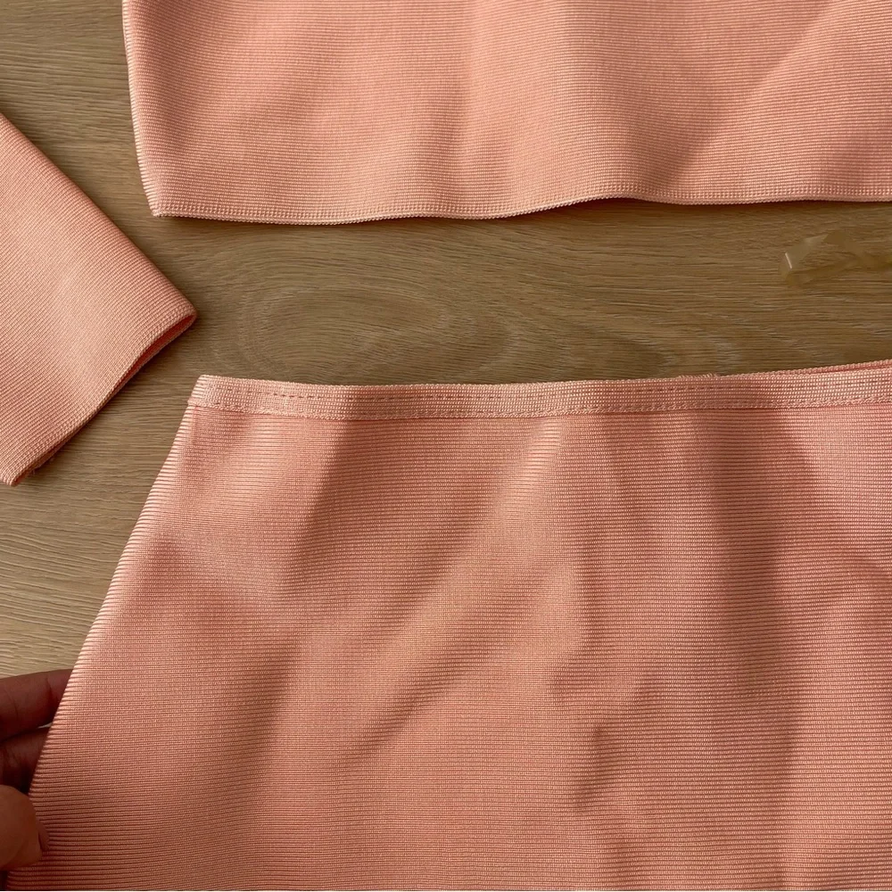 NWT Mistress Rocks Coral Peach Bandage Bodycon Skirt and Top Set Size Small - Picture 3 of 7